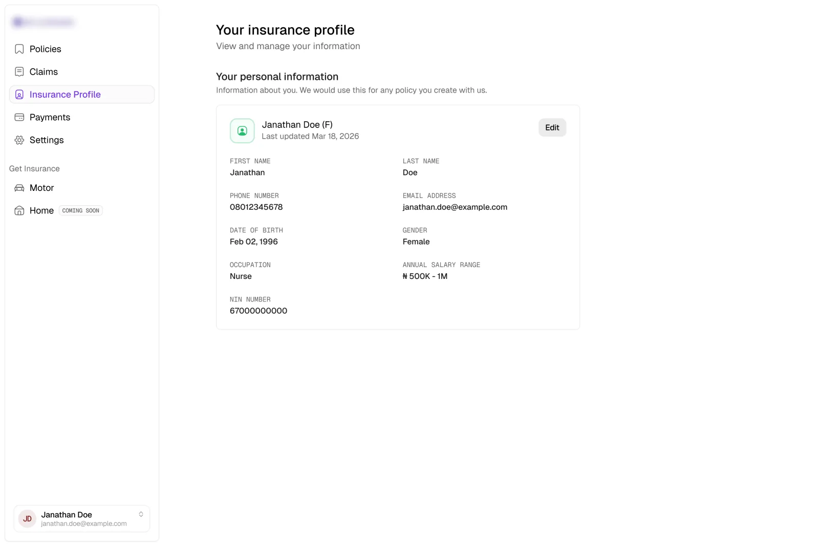Insurance profile