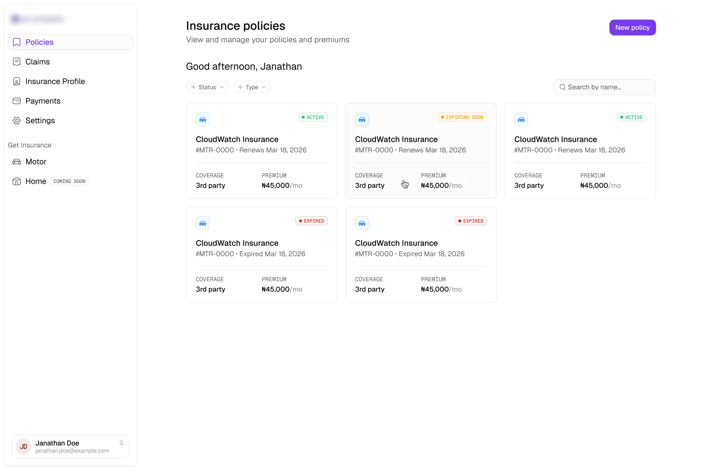 The shipped Policies dashboard