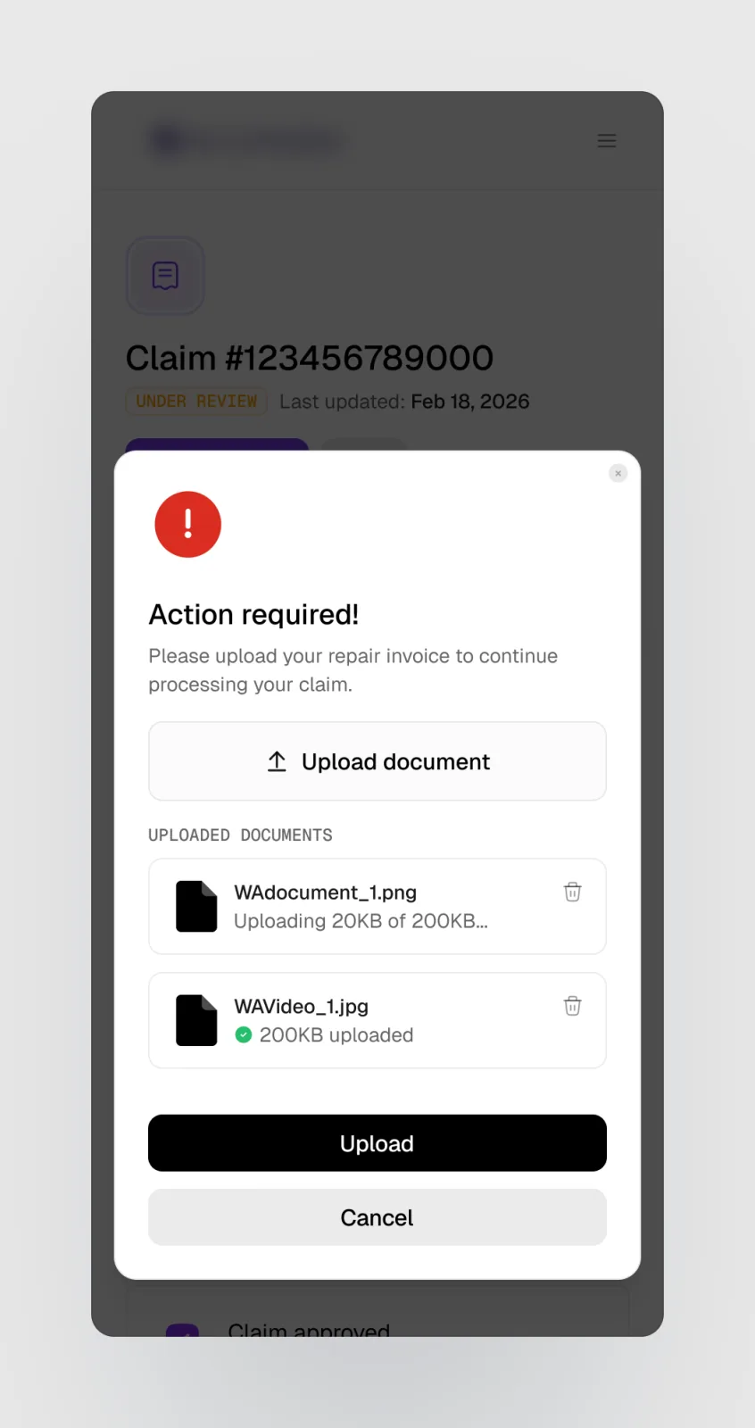 Claim action required