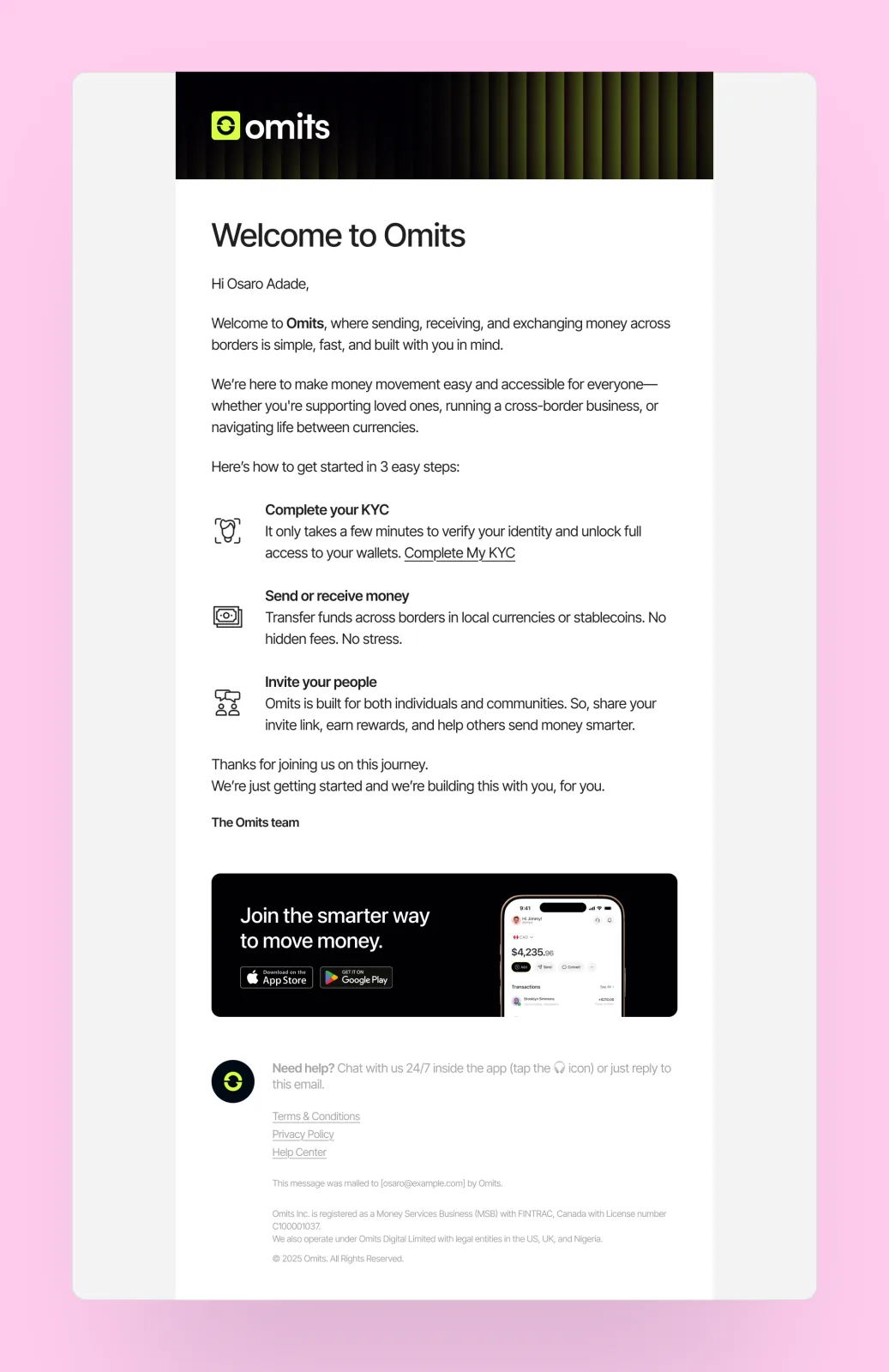 Welcome email